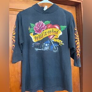 Vintage 90’s motorcycle biker graphic tee with flame sleeves